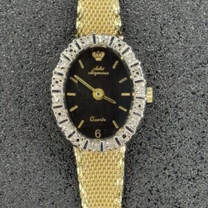 Jules Jurgensen Gold-Tone Women's Quartz Watch with Black Dial and Crystal-Embellished Bezel