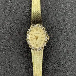 Helbros Women’s Quartz Watch Gold Tone Mesh Band Decorative Bezel