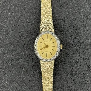 Helbros Women’s Quartz Watch Gold Tone Textured Band Decorative Bezel