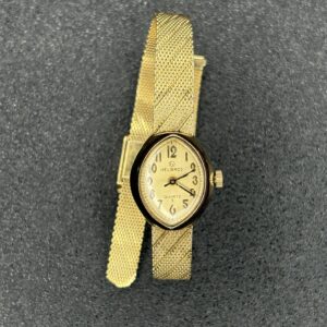 Helbros Women’s Quartz Watch Gold Tone Mesh Band Oval Dial
