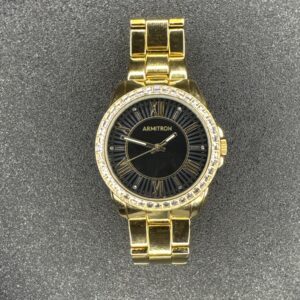 Armitron Women's Gold Tone Quartz Watch with Crystal-Embellished Bezel