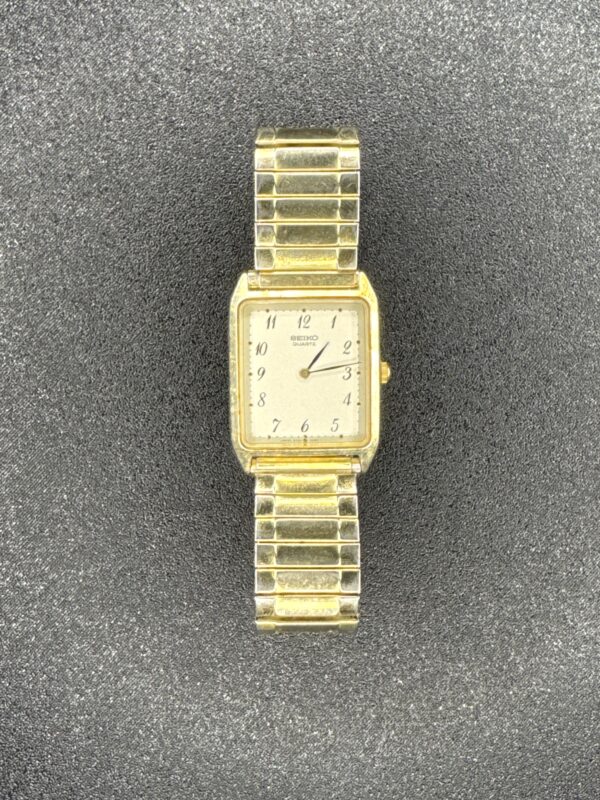Vintage Seiko Gold-Tone Rectangular Quartz Women's Watch with Stretch Speidel Band